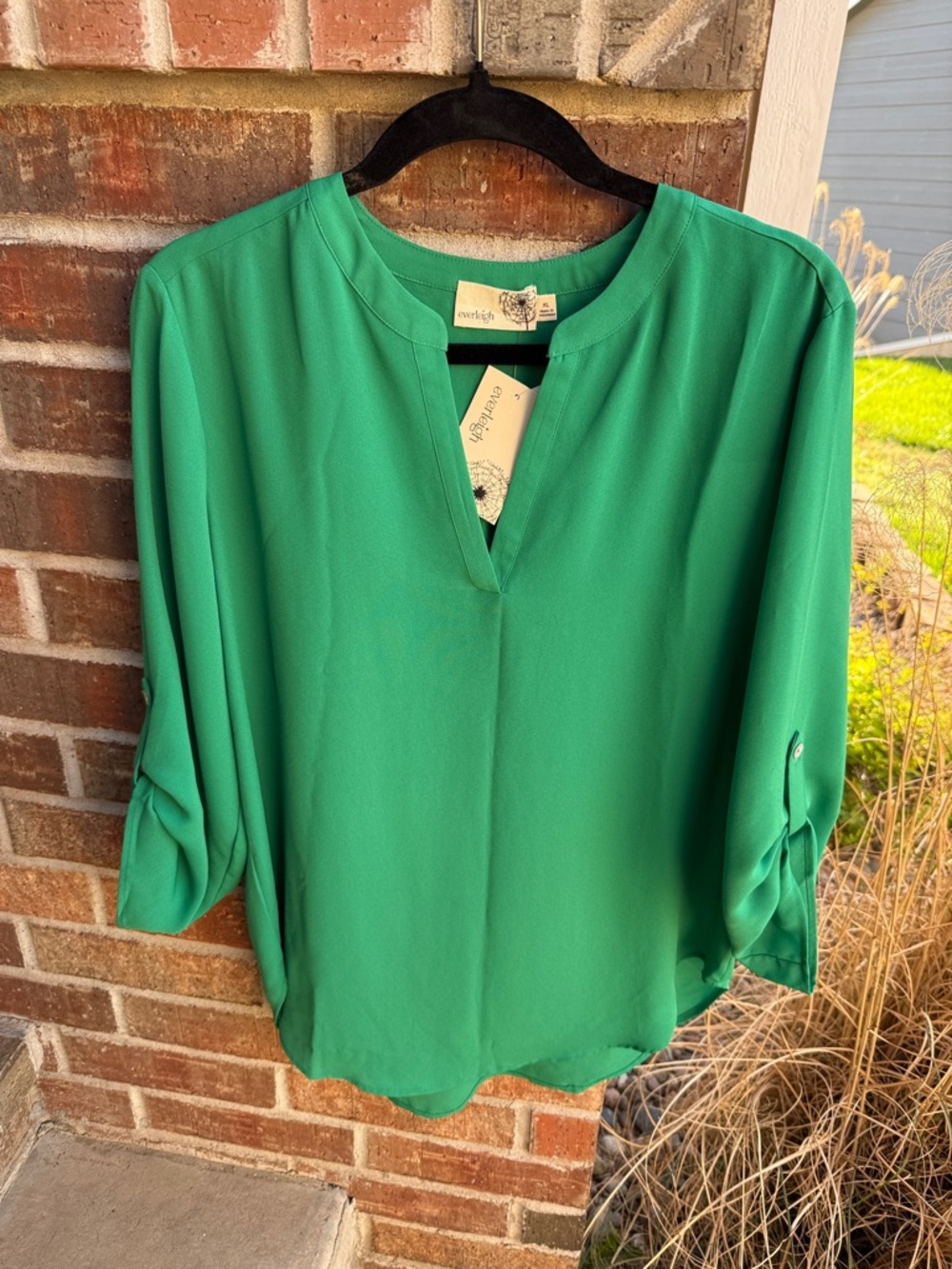 everleigh Ladies XL Kelly Green Split-Neck Roll-Sleeve Tunic 3/4 sleeves